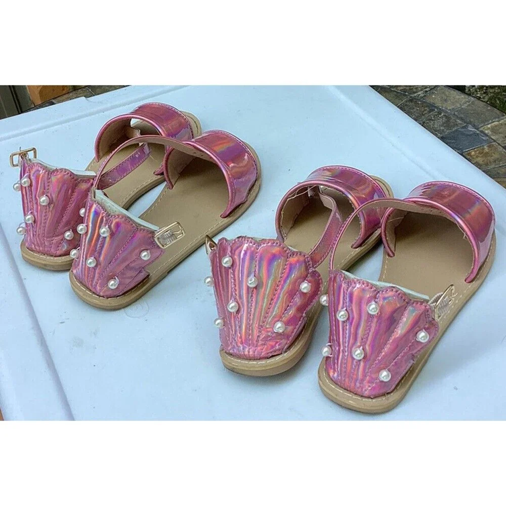 crewcuts girls pink sandals Pearls Shell Back Design Big Girls Sz 1